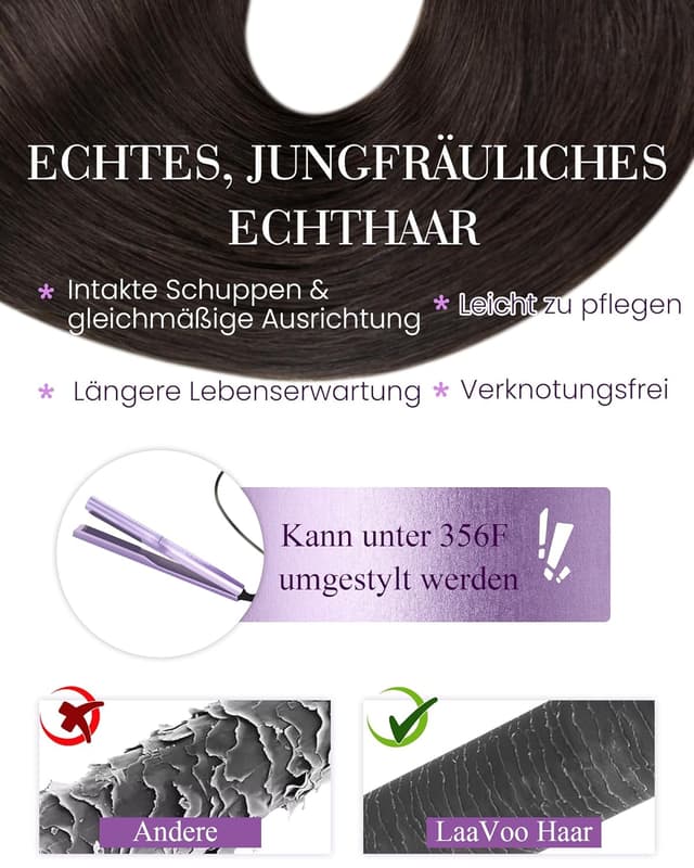 Detalle de LaaVoo Microring Extensions Echthaar, dunkelstes Braun #2, 40 cm (Micro Loop, Remy, 50 g)