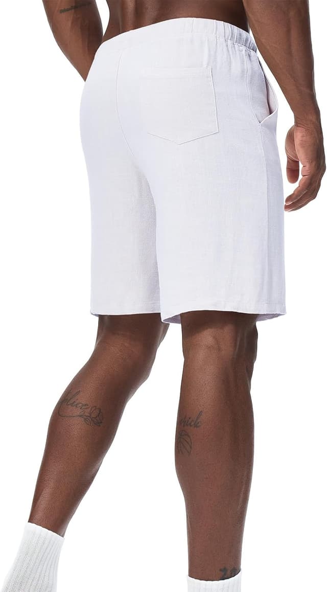 Detalle de Zetieny Herren Leinen Shorts mit Kordelzug – atmungsaktive Sommer-Freizeitshorts mit Taschen