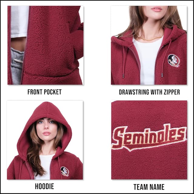 Detalle 2 de Ultra Game Women’s NCAA Official Super Soft Sherpa Full Zip Hoodie Sweatshirt