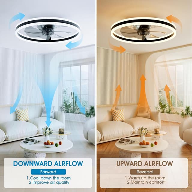 Detalle 2 de NIORSUN 60cm Smart LED Ceiling Fan with Lights and Remote (6 Speeds, Dimmable 3000K–6500K) — Black