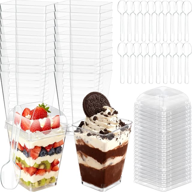 Detalle de 5oz Plastic Dessert Cups with Lids and Spoons (Clear Parfait Cups, 20-Pack)