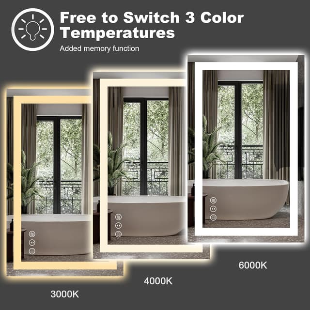 Thumbnail 3 de Amorho 24" x 32" LED Bathroom Mirror — Dimmable Vanity