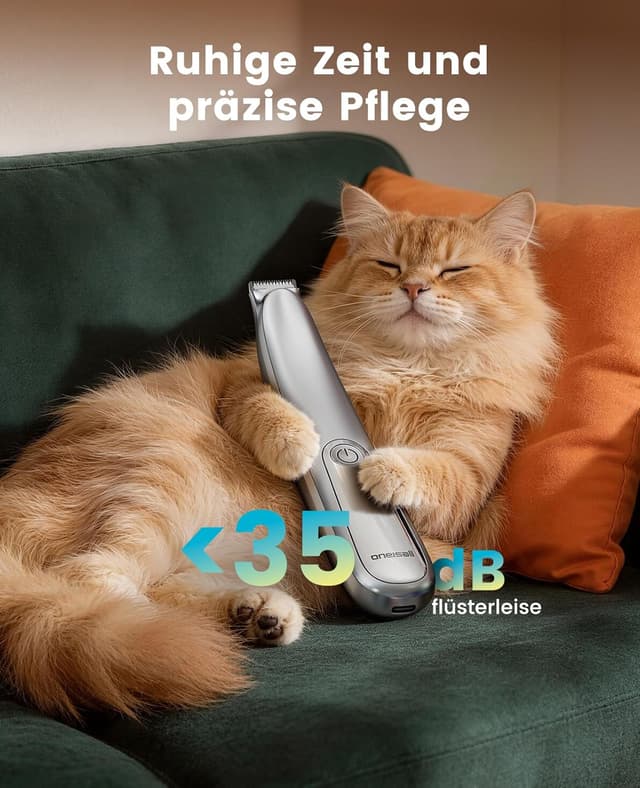 Detalle 2 de oneisall Pfotentrimmer Extra Leise mit LED-Licht – Hunde- und Katzen-Trimmer für Pfoten, Ohren, Augen & mehr (Silber)