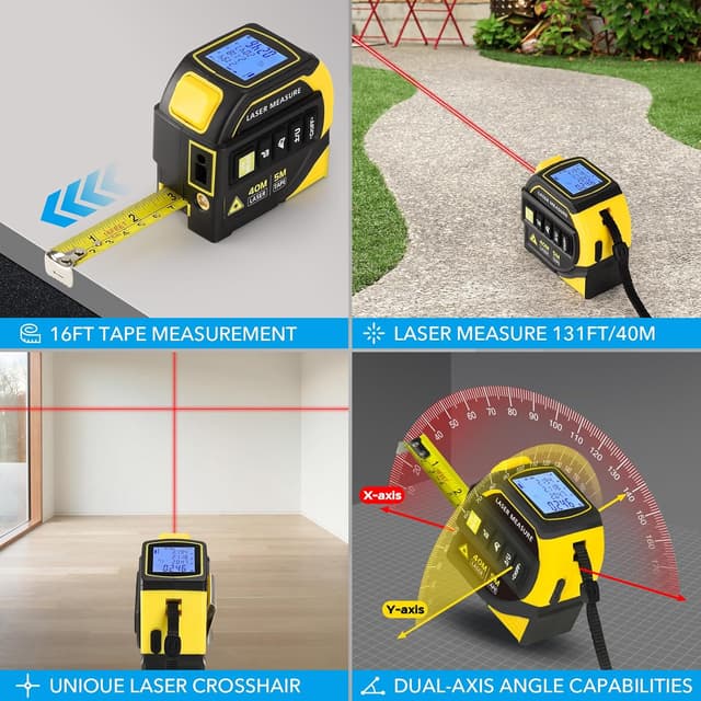 Detalle de 4-in-1 Laser Tape Measure (Class 2) with 40m Laser Distance Meter, 5m Tape, Cross-Line Level & Dual-Axis Angle