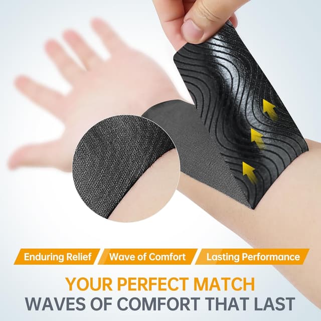 Detalle de Dimora Kinesiology Tape 5 cm x 5 m (40 pre-cut strips, 2 rolls) – black cotton elastic athletic tape