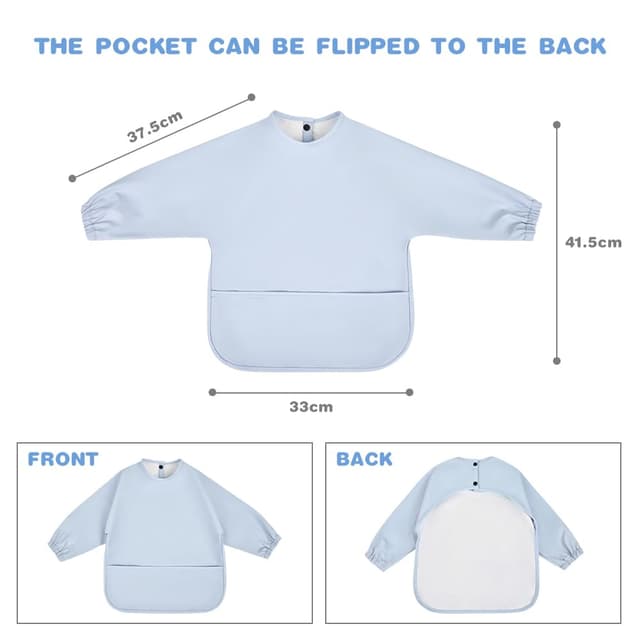 Detalle 2 de Vicloon Baby-Lätzchen mit langen Ärmeln, wasserdicht mit Tasche – Grün (6 bis 12 Monate)