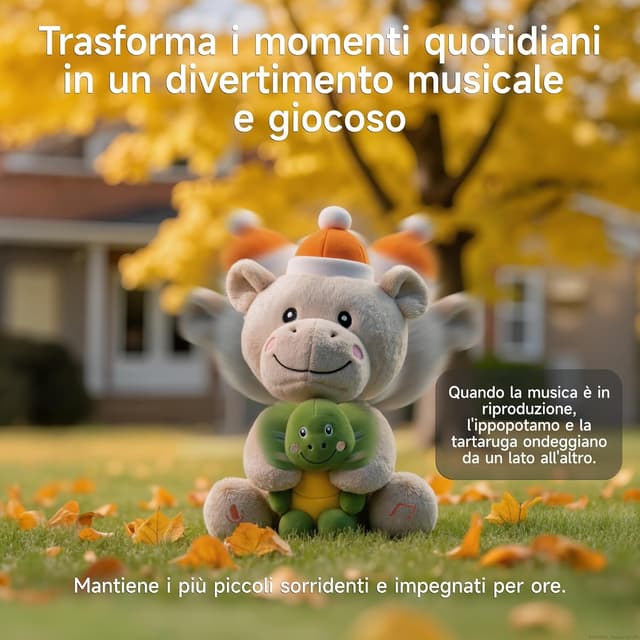 Detalle de eJog Pup Ippopotamo e Tartaruga peluche interattivo musicale e con registrazione vocale