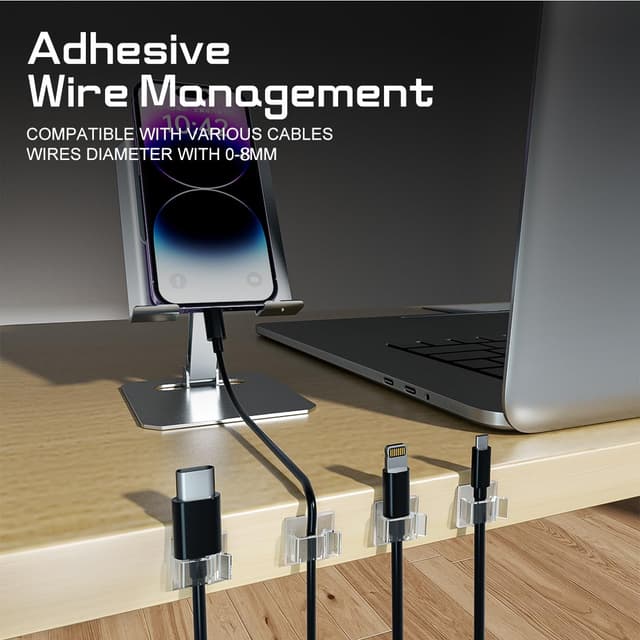 Detalle de KGROTE 100PCS Self-Adhesive Cable Clips (Transparent, Medium) for home and office cable management