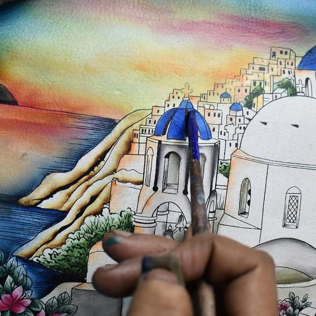 Detalle 2 de Leder Kartenbörse 10,2 cm Anuschka Santorini Sunset