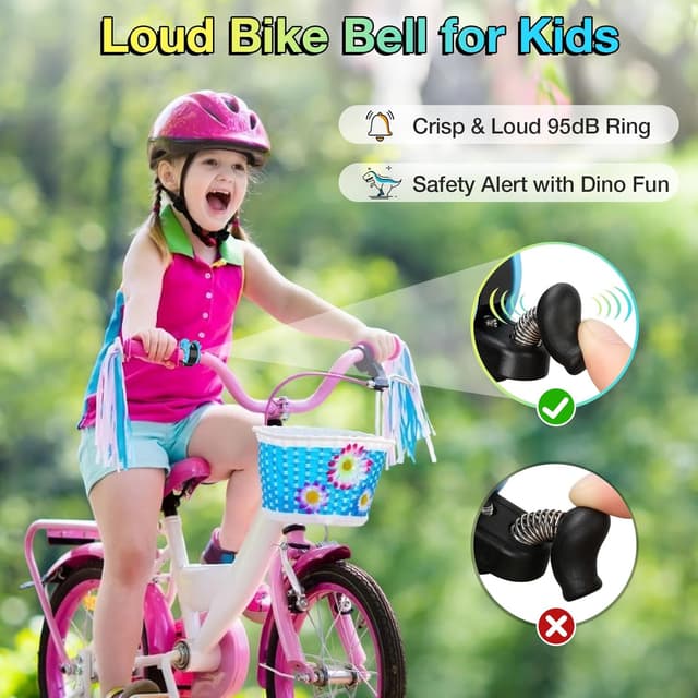 Detalle 2 de toptrek Kids Bike Bell (95dB) – Loud, Waterproof Dinosaur Bell for 22.2–25.4mm Handlebars