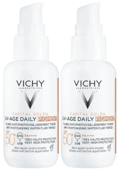 Detalle de Vichy Capital Soleil UV Age Fluido Fotoprotector Diario Color Light SPF50+ (2x40 ml)