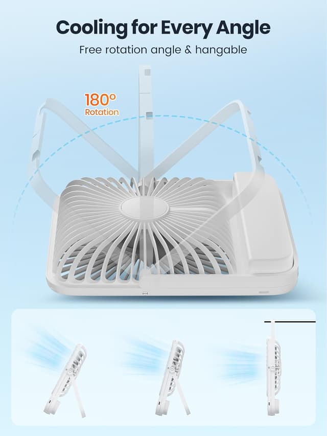 Detalle 2 de Warmco 10000mAh Portable Desk Fan (21cm) – ultra-thin quiet rechargeable fan with digital display