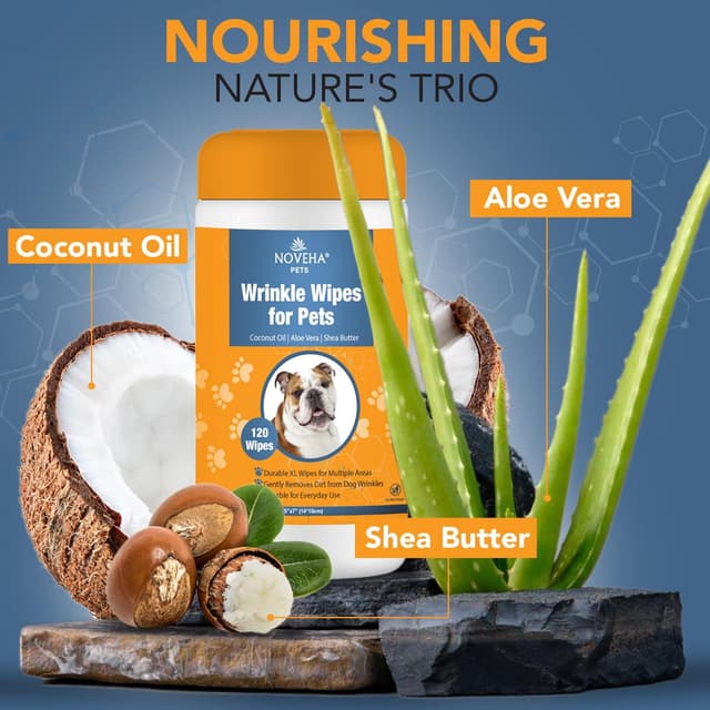 Detalle de NOVEHA Wrinkle XL Wipes for Dogs (120 wipes) for Bulldogs, French Bulldogs, Pugs & more