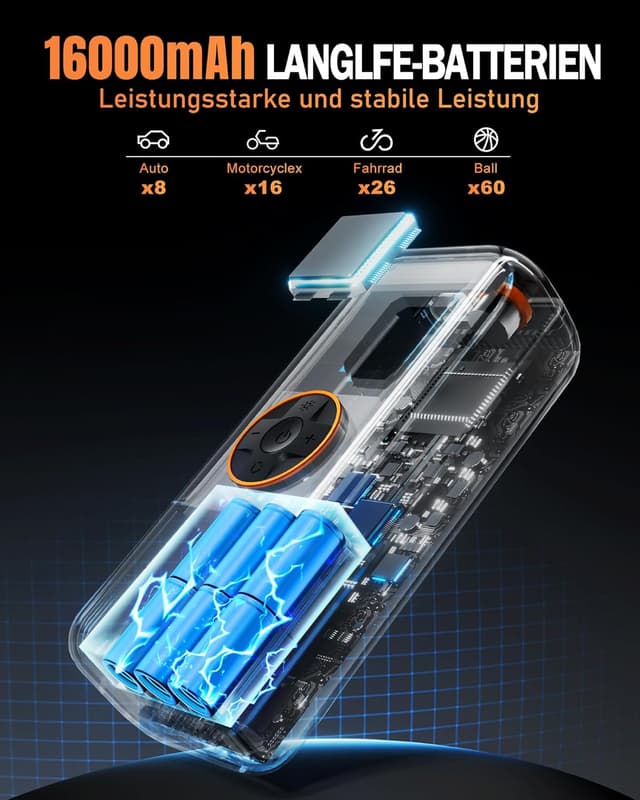 Detalle de Elektrische Luftpumpe Akku Mini-Kompressor mit Manometer