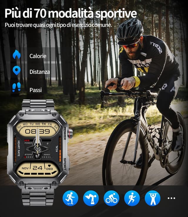 Detalle de BENYAR SMART Militare Smartwatch Uomo EF2 PRO con display 1,91" AMOLED, IP68 e batteria da 500mAh