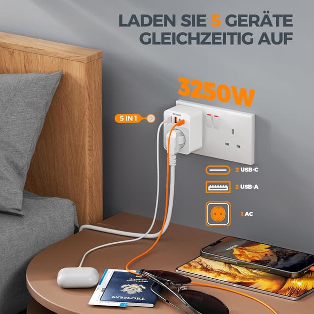 Thumbnail 4 de TESSAN Adapter England Reiseadapter 6×4×8cm 🔌