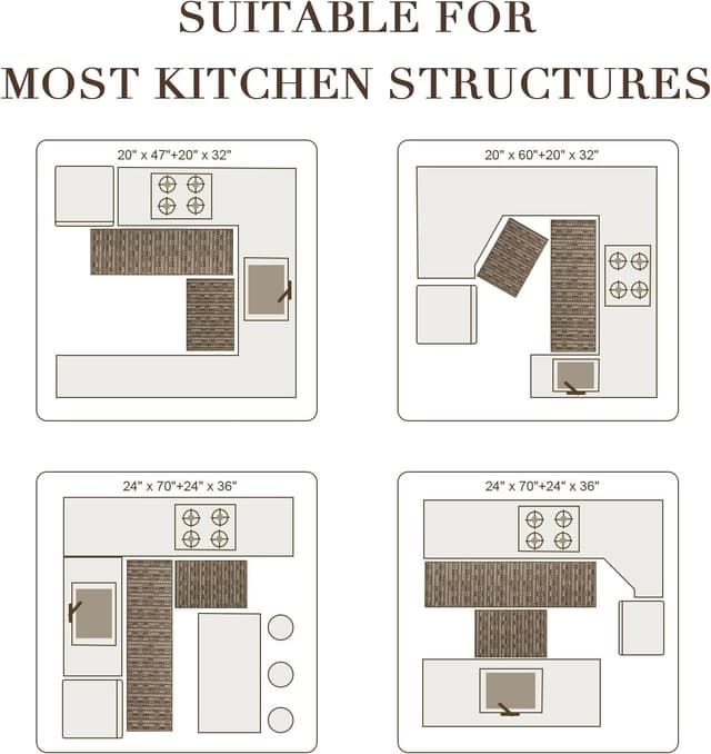 Thumbnail 4 de Kitchen Rugs Sets of 2 20x47 Runner + 20x32 Mat