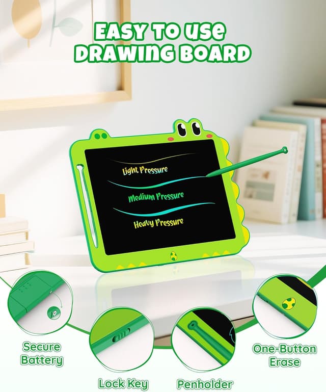Detalle de ORSEN 12-Zoll LCD-Schreibtafel für Kinder (Dinosaurier, grün) ab 3 Jahren – Zeichenbrett zum Wiederverwenden