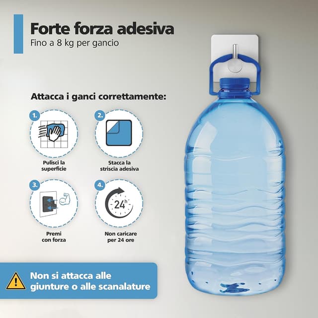 Detalle de Virea set di 4 ganci da parete auto-adesivi senza forare in acciaio inox (fino a 8 kg) per bagno e cucina