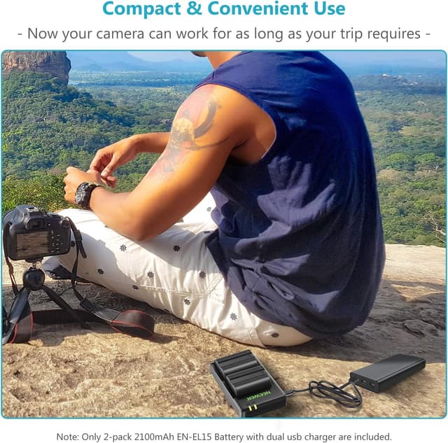 Thumbnail 6 de Neewer Replacement Battery and Charger Set for EN-EL15 (2-Pack, Micro USB, 2100mAh) for Nikon Z5/Z6/Z7 & D Series