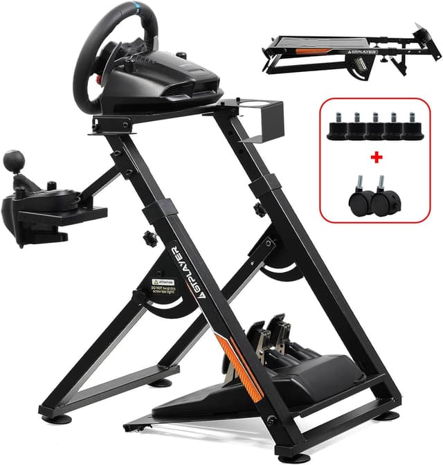 Detalle de Support de volant GTPLAYER pour G923 / G29 / G920 / T300RS (avec pédale 5 vitesses) – Réglable en hauteur et repose-pieds