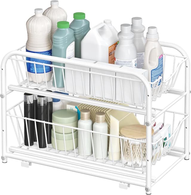 Detalle de SONGMICS Küchen-Organizer KCS017W01V1 mit 2 Ebenen, stapelbar und erweiterbar (mit Metallkörben)