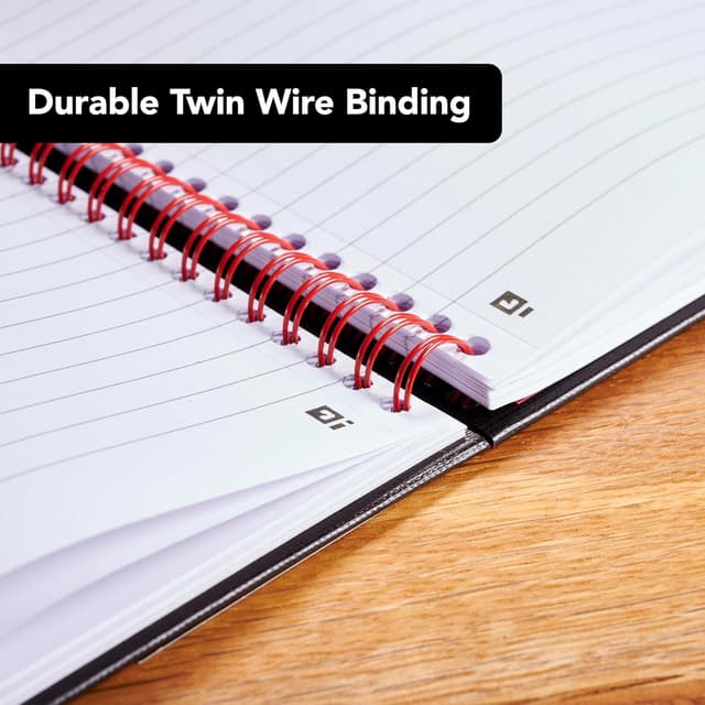 Detalle 2 de Oxford Black n' Red A5 Glossy Hardback Wirebound Notebook (Ruled, 140 pages) with Scribzee