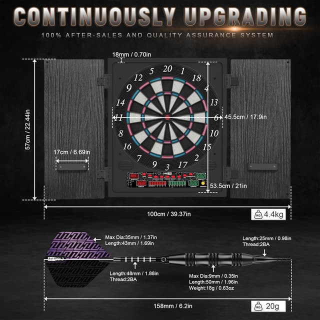 Detalle de CyeeLife Elektronische Dartscheibe mit Holzschrank, LED-Display, 34 Spielen & 355 Varianten (Deutsche Stimme)