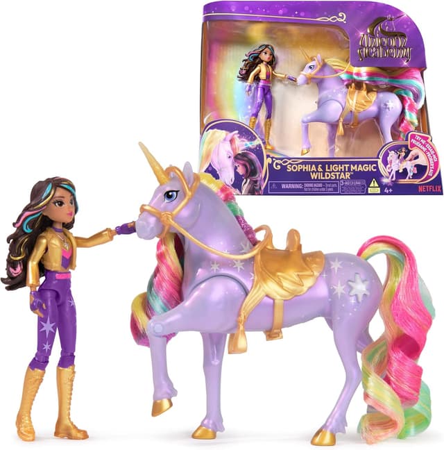 Detalle de Licorne Wildstar avec lumières et poupée Sophia (11,5 cm) – Unicorn Academy, L’École des Licornes