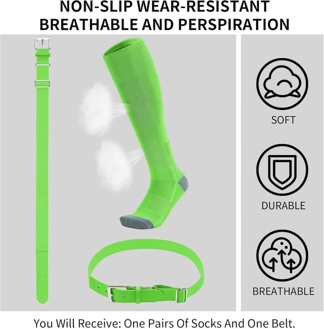 Detalle de QBK Youth Baseball Socks & Belt Combo Set for Kids (2–16 Years) – Softball/Tee Ball Accessories, Unisex