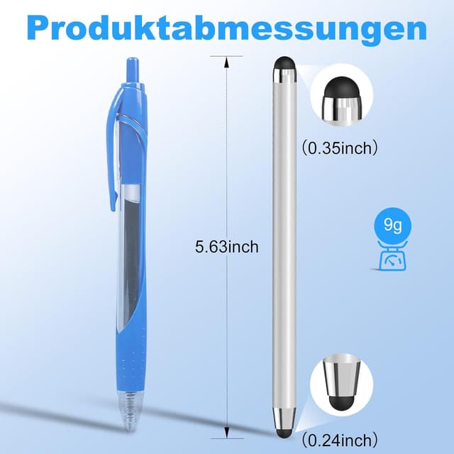 Detalle de 2-in-1 Tablet-Stift mit 20 Gummispitzen (0,35"/0,24") – 10 Touchstifte für Smartphone, Tablet & Laptop