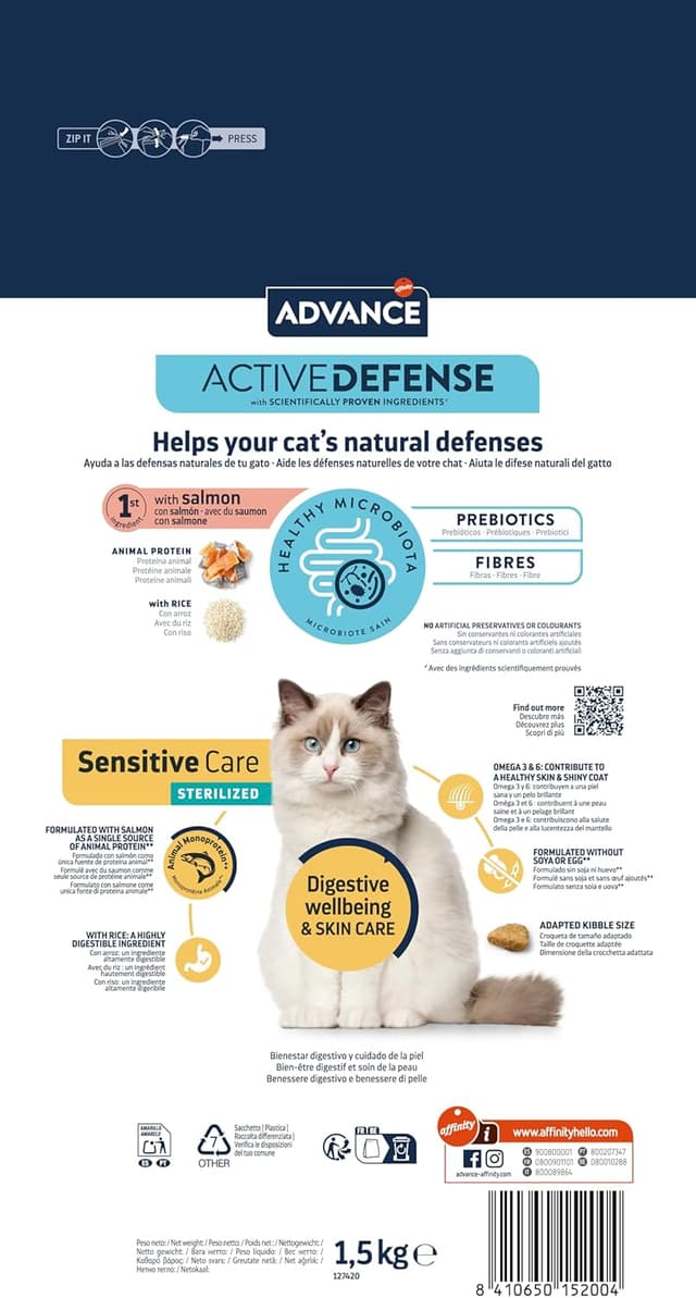 Detalle 2 de Advance Cat Sensitive Sterilized con salmón (1,5 kg) para gatos adultos esterilizados con sensibilidades digestivas