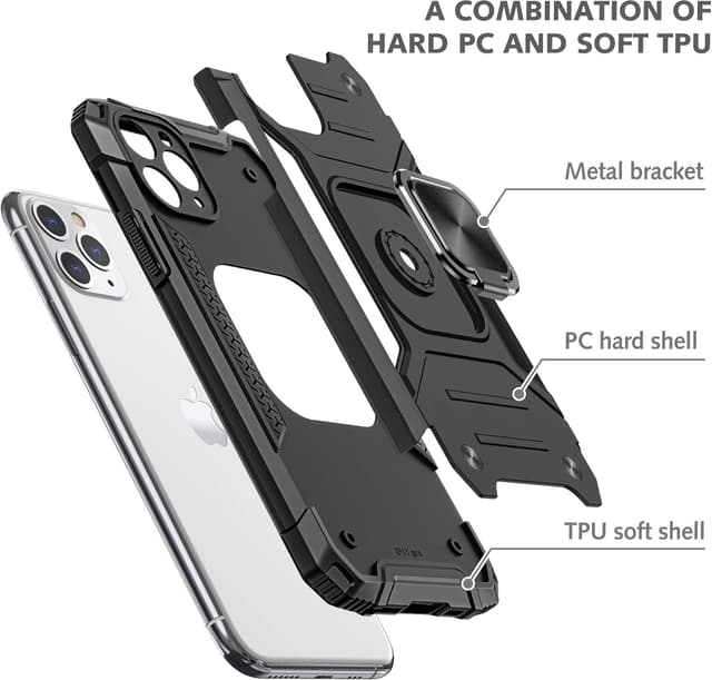 Thumbnail 6 de SORAKA Hülle für iPhone 11 Pro mit Ringhalterung und Metallplatte für magnetische Autohalterung