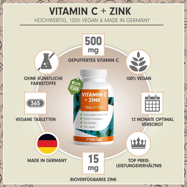 Detalle 2 de Vitamin C + Zink 365 Tabletten đź’Š