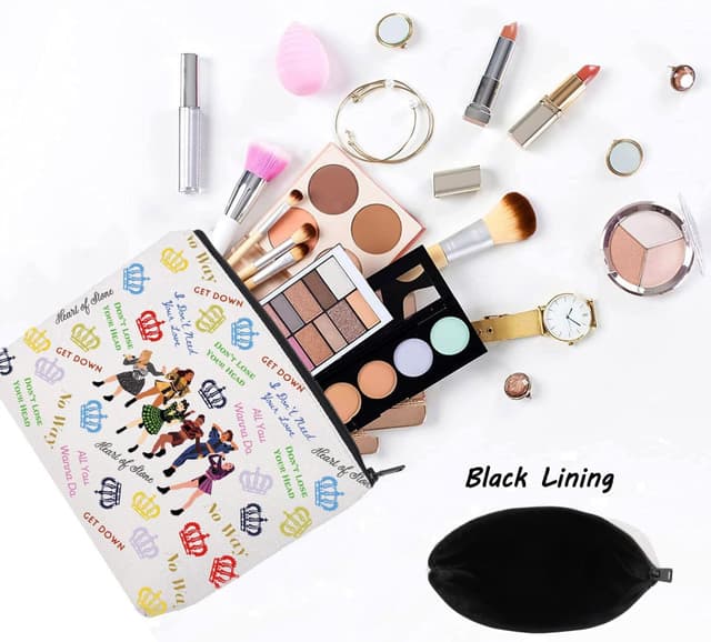 Detalle de LEVLO Broadway Queen cotton canvas cosmetic make-up bag (23cm x 17cm) – waterproof zipper pouch