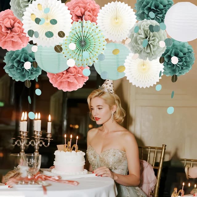 Detalle 1 de Papier Party-Dekoration Rosa Set mit 4 m Girlande