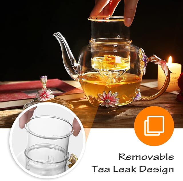 Thumbnail 6 de Luka Tech 35OZ Enamel Glass Flower Teapot With Removable Loose Tea Leaf Infuser