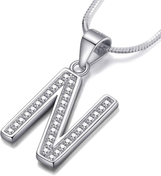 Detalle 2 de Collana Morella da donna con ciondolo a forma di lettera in argento 925 rodiato, lunghezza 45 cm