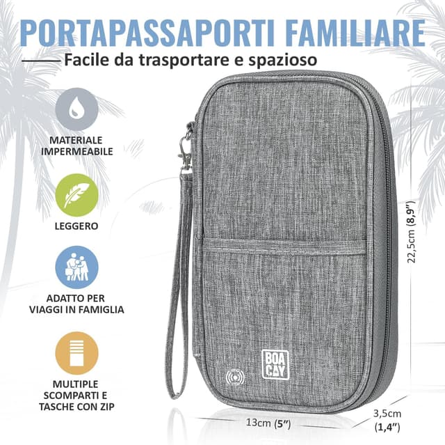 Detalle 2 de BOACAY Porta Passaporto per Famiglia con RFID: organizer impermeabile da viaggio