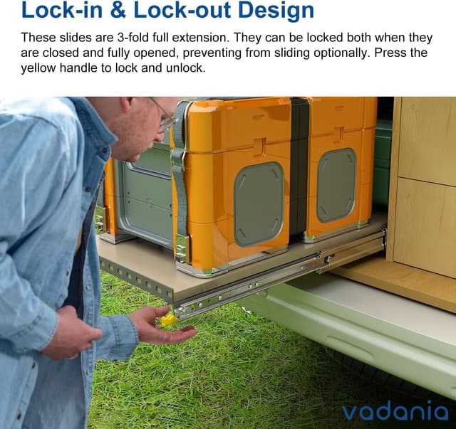 Detalle de VADANIA 1200mm Ultra Heavy Duty Drawer Runners with Lock (Full Extension, Side Mount) – #D76, 1 Pair