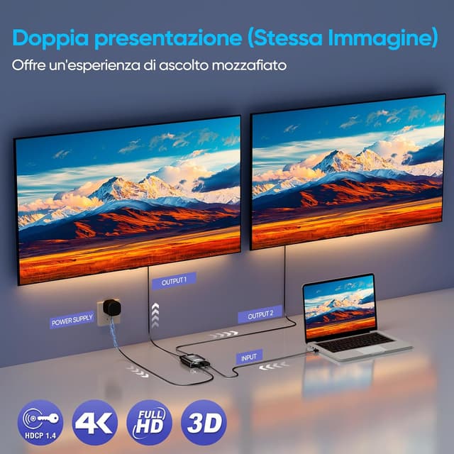 Thumbnail 4 de Pupow Sdoppiatore HDMI alluminio 1x2