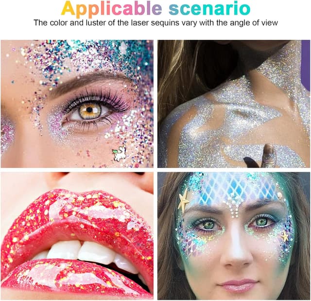 Detalle de URAQT Glitter Corpo, set da 3 gel glitter 50 ml (Bianco+Argento+Oro) per viso, unghie, occhi, labbra e corpo