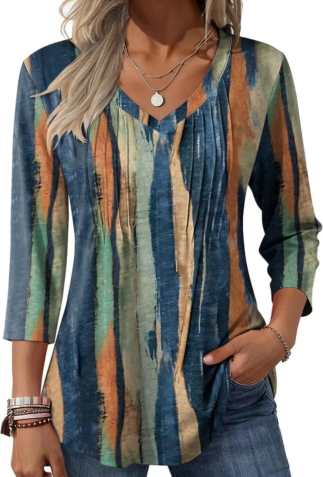 Detalle de Zeagoo 3/4 Sleeve V Neck Pleated Top