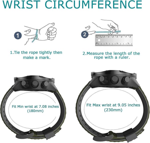 Detalle 2 de ANBEST Bracelets de rechange silicone 24 mm compatibles Suunto 7/9 (vert armée/noir)