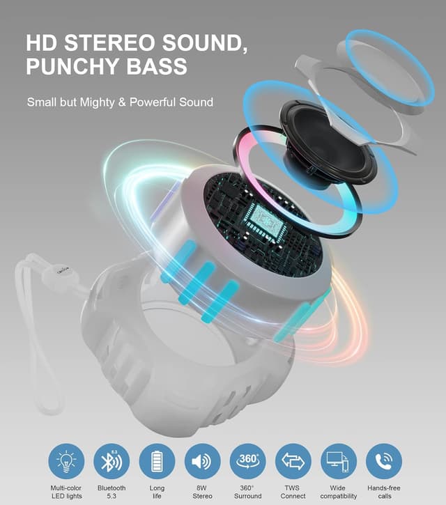 Detalle 2 de comiso C15 Shower Bluetooth Speaker (IPX7, Floating Wireless Speaker with LED Lights)