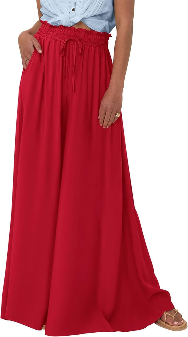 Detalle de PRETTYGARDEN Women’s 2026 Summer High-Waisted Wide Leg Palazzo Pants with Pockets