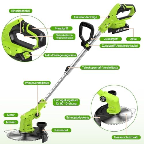 Thumbnail 8 de VOERJIA Desbrozadora a Batería 21V 850W (Pro) con pantalla LCD, 2 baterías 2.0Ah y rotocortabordes 4-en-1