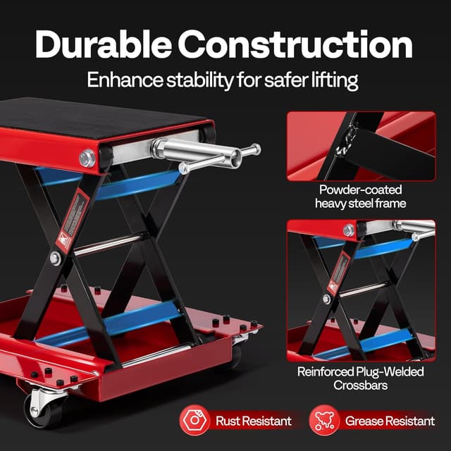 Detalle 2 de VIVOHOME 500KG Heavy Duty Wide Deck Motorcycle Lift Jack with Dolly and Hand Crank