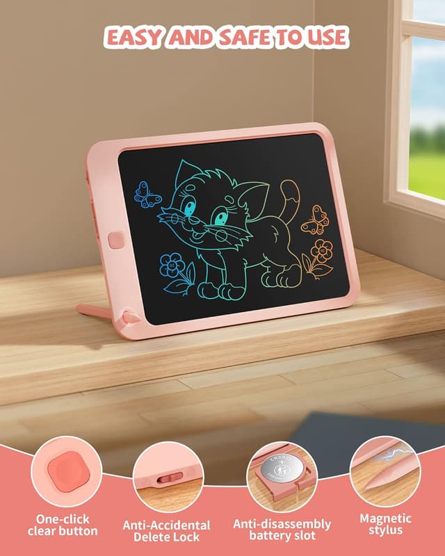 Detalle 2 de 10-Inch LCD Writing Tablet (Pink) for Ages 3–12, Colorful Doodle Board With Stylus & Lanyard