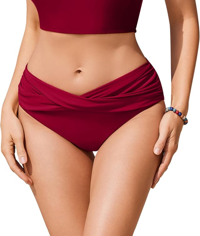 Detalle de Ekouaer Women’s Bikini Bottoms Twist Front Ruched Swim Pants (S–XXL)